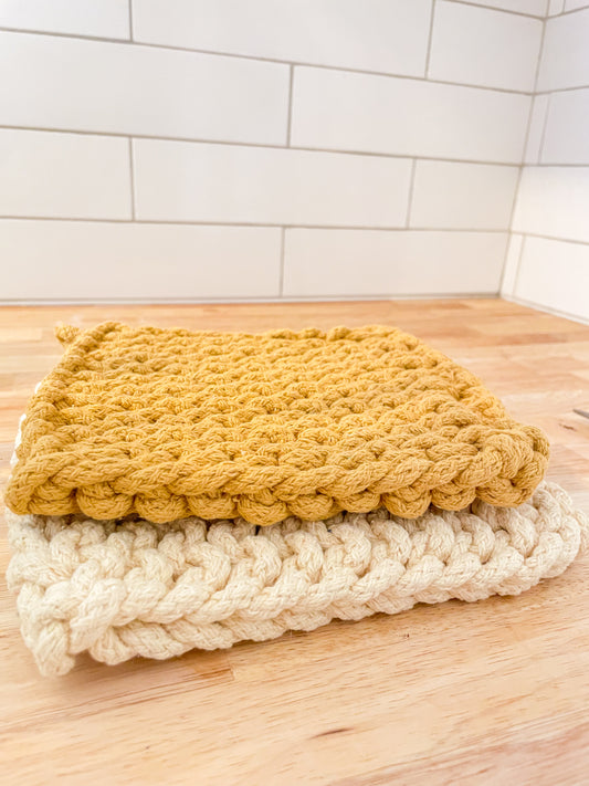 Pale Yellow & Marigold Potholder Set