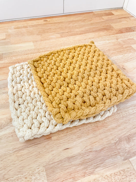 Pale Yellow & Marigold Potholder Set