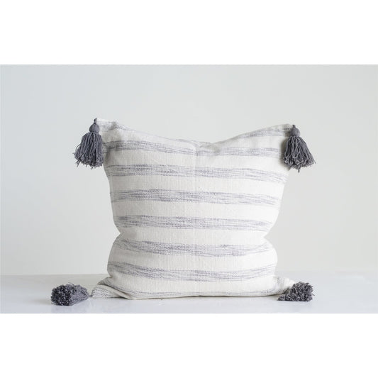 Gray & White Striped Pillow w/ Tassels