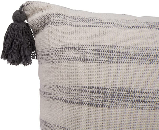 Gray & White Striped Pillow w/ Tassels