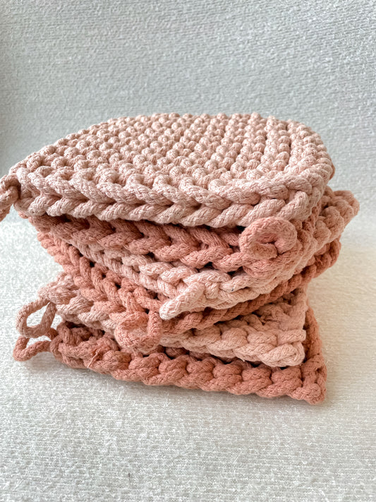 Pink Knit Potholders Set