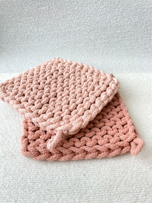 Pink Knit Potholders Set